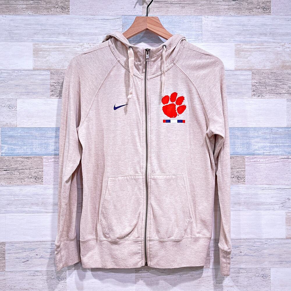 Clemson Tigers Nike Full Zip Hoodie Jacket Heather Beige Womens Medium
